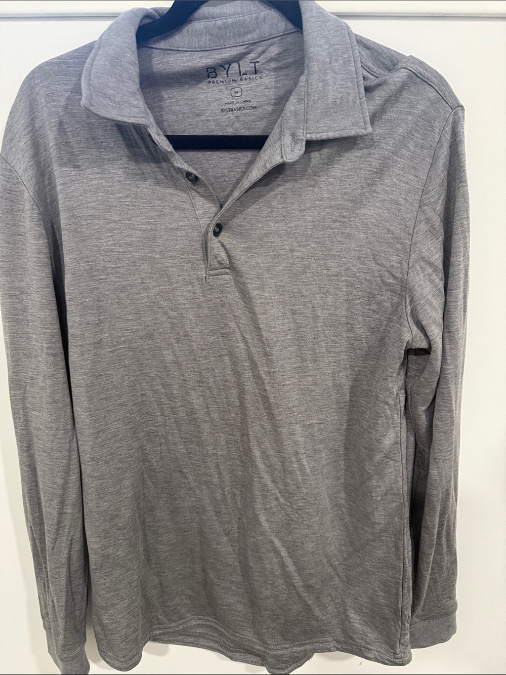 BYLT Basics Men’s Long-Sleeve Polo — Light Gray